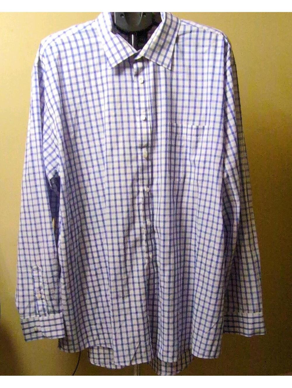 Stafford Men's Big & Tall Dress Shirt Blue Check Easy Care 18.5 38/39